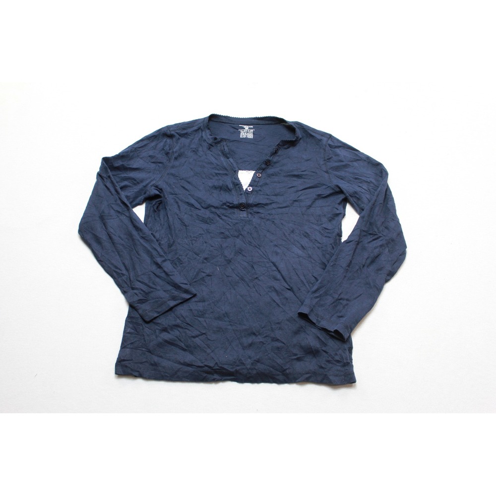 Jones New York Sport Henley Top Women Large Navy Blue Excellent Lace Trim Cotton
